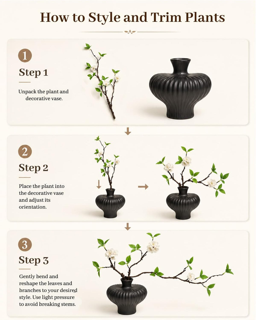 22'' Budded Faux Stem with Vase, 1pcs Artificial Greenery Plant for Centerpiece Table Decorations, Fake Branches in Vase for Farmhouse Living Room Bathroom Office Kitchen Decor - Black
