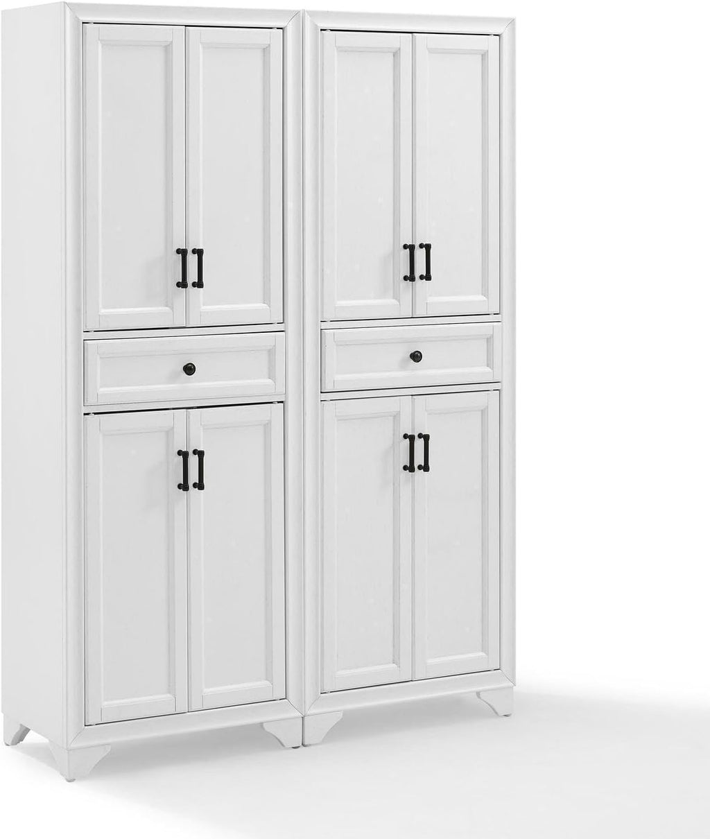 Maykoosh 2-Piece Pantry Set - Distressed White Storage Cabinets - Adjustable Shelving - Modular Design