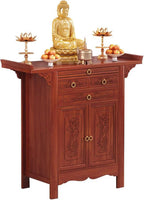 Large-Capacity Prayer Cabinet, Altar Table with Drawers, Solid Thickened Bamboo Board with Retro and Elegant Chinese carvings, Suitable for Entrance, Living Room, Bedroom 68cm