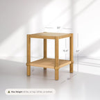 Nathan James River Modern Coastal Side Table with Solid Wood Legs and Seagrass Storage Shelf, Light Brown Set of 2