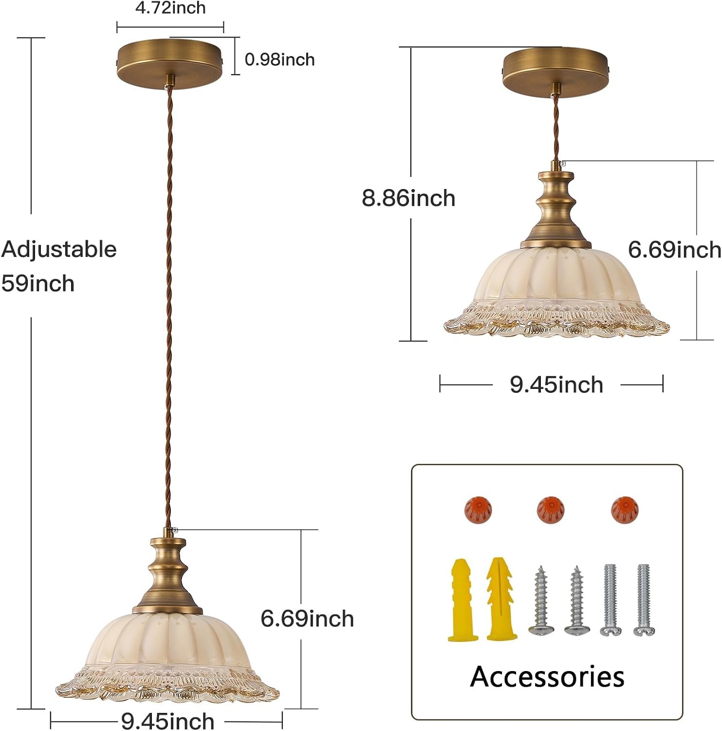 HDDFL Glass Pendant Lights Modern Pendant Lighting Fixtures Hanging Lamp for Kitchen Island Bedroom Dining Room Coffee Shop Hallway Brown and Brass
