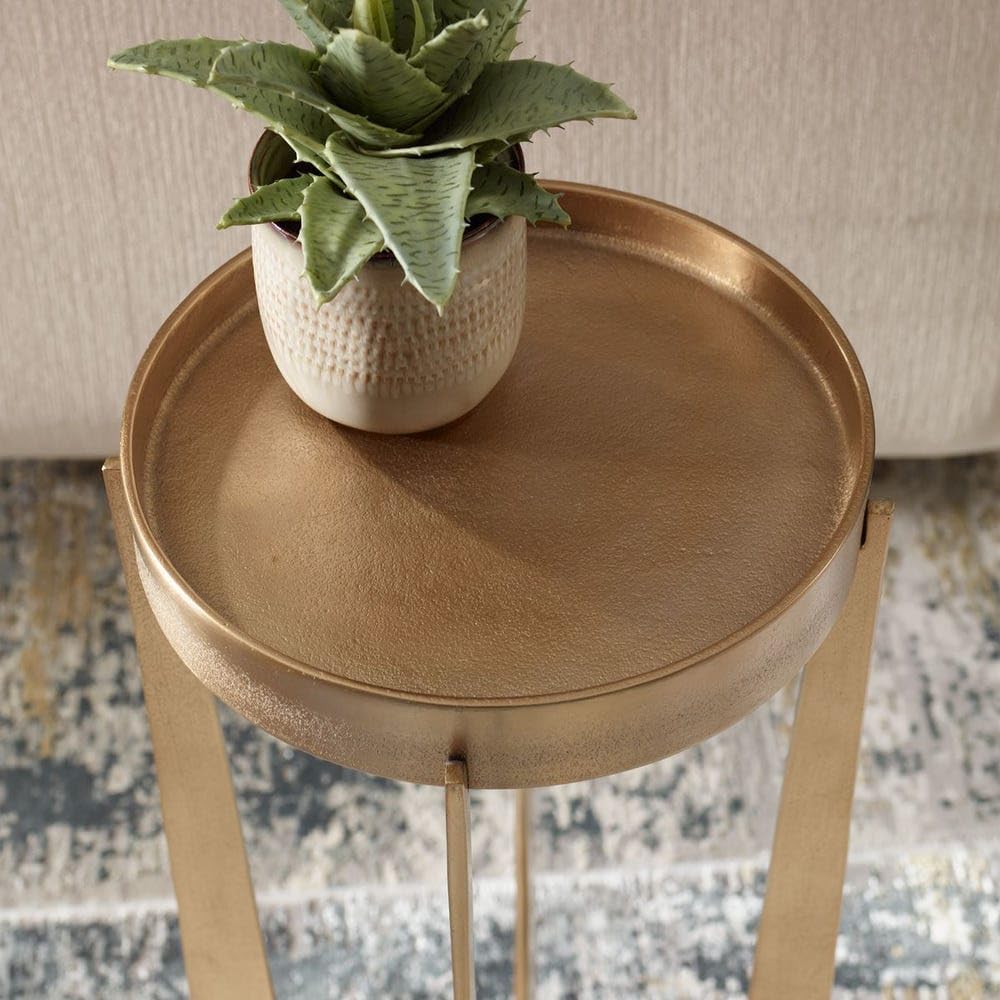 Old Brass Antique Cast Aluminum Accent Table Round Tray Top Modern Side Table End Table Decorative Furniture for Living Room, Bedroom