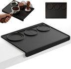 Espresso Tamping Mat, 90° Corner Silicone Coffee Bar Mat for 51/54/58mm Portafilters, Drawer-Friendly Tamper Mat with Tamper, Distributor & Puck Screen Slots, Countertop Protector, Black