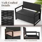 2-in-1 Outdoor Wicker Patio Storage Bench, 40 Gallon Loveseat with Removable Cushion, 800 LBS Capacity Weather Resistant Seat for Backyard Poolside