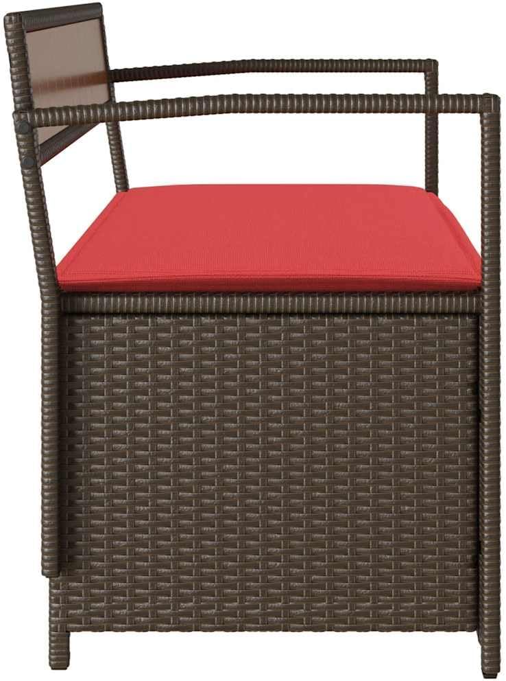 Brown Poly Rattan Patio Storage Bench with Cushion, Outdoor Seat with Waterproof Storage Bag for Cushions and Supplies, Easy Open Lid with Gas Spring