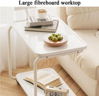 YCKEGEW 2-Tier Storage Trolley Mobile Side Tables with Wheels for Couch Living Room,White C-Shaped End Table for Small Space,360°Swivel TV Tray Table(Armless)