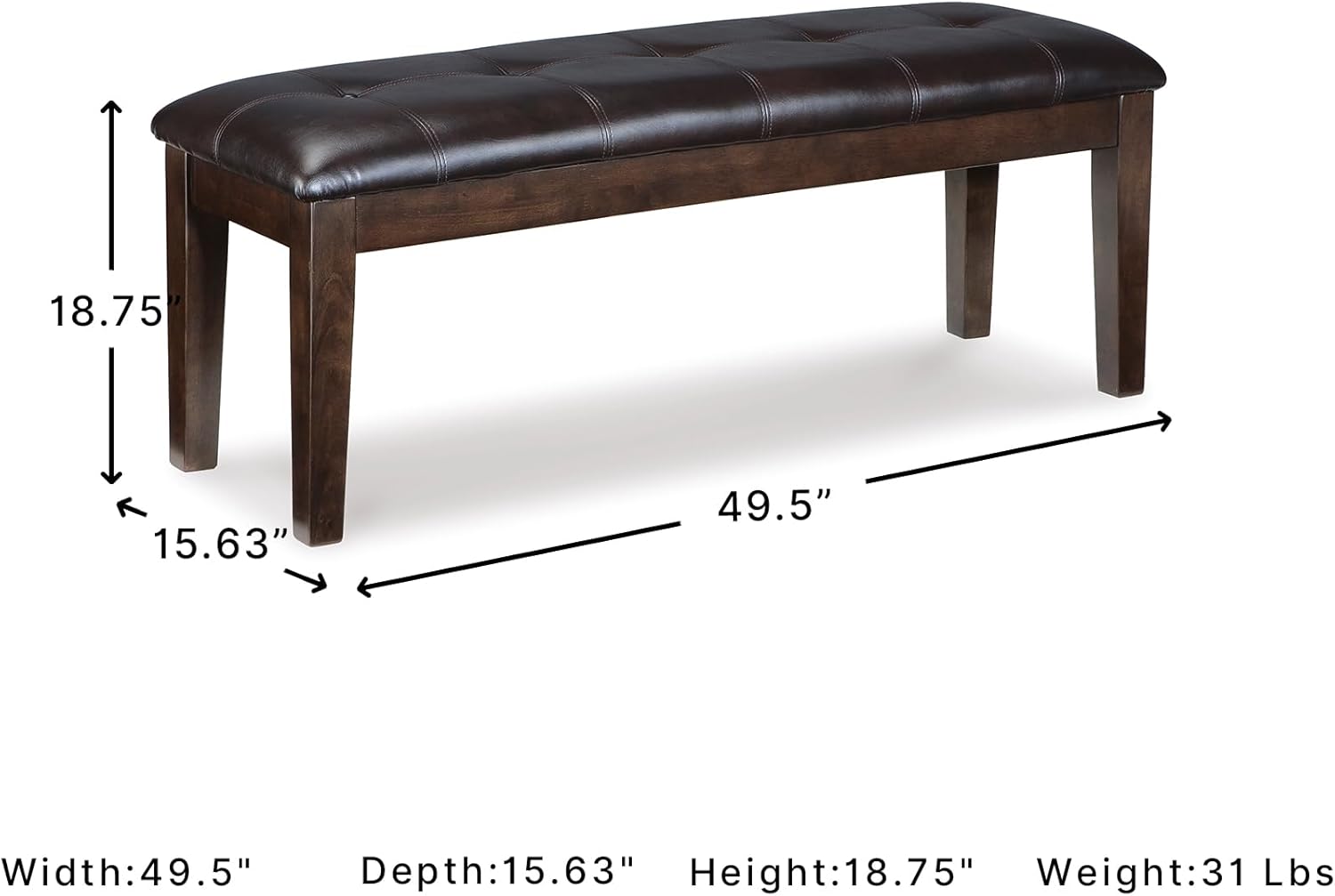 Signature Design by Ashley Haddigan Traditional Upholstered Dining Room Bench, Dark Brown