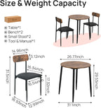 Round Dining Table Set for 2, 3-Piece Wood Tabletop Samill Kitchen Table and Chairs with Strong Metal Frame, Modern Dinette with Chairs for Small Spaces Living Room (Brown)