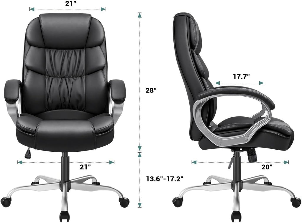 GUNJI Office Chair PU Leather High Back Executive Chair Ergonomic Computer Chair, Modern Adjustable Home Desk Chair Swivel Managerial Chair with Padded Armrests and Lumbar Support (Black)