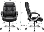 GUNJI Office Chair PU Leather High Back Executive Chair Ergonomic Computer Chair, Modern Adjustable Home Desk Chair Swivel Managerial Chair with Padded Armrests and Lumbar Support (Black)