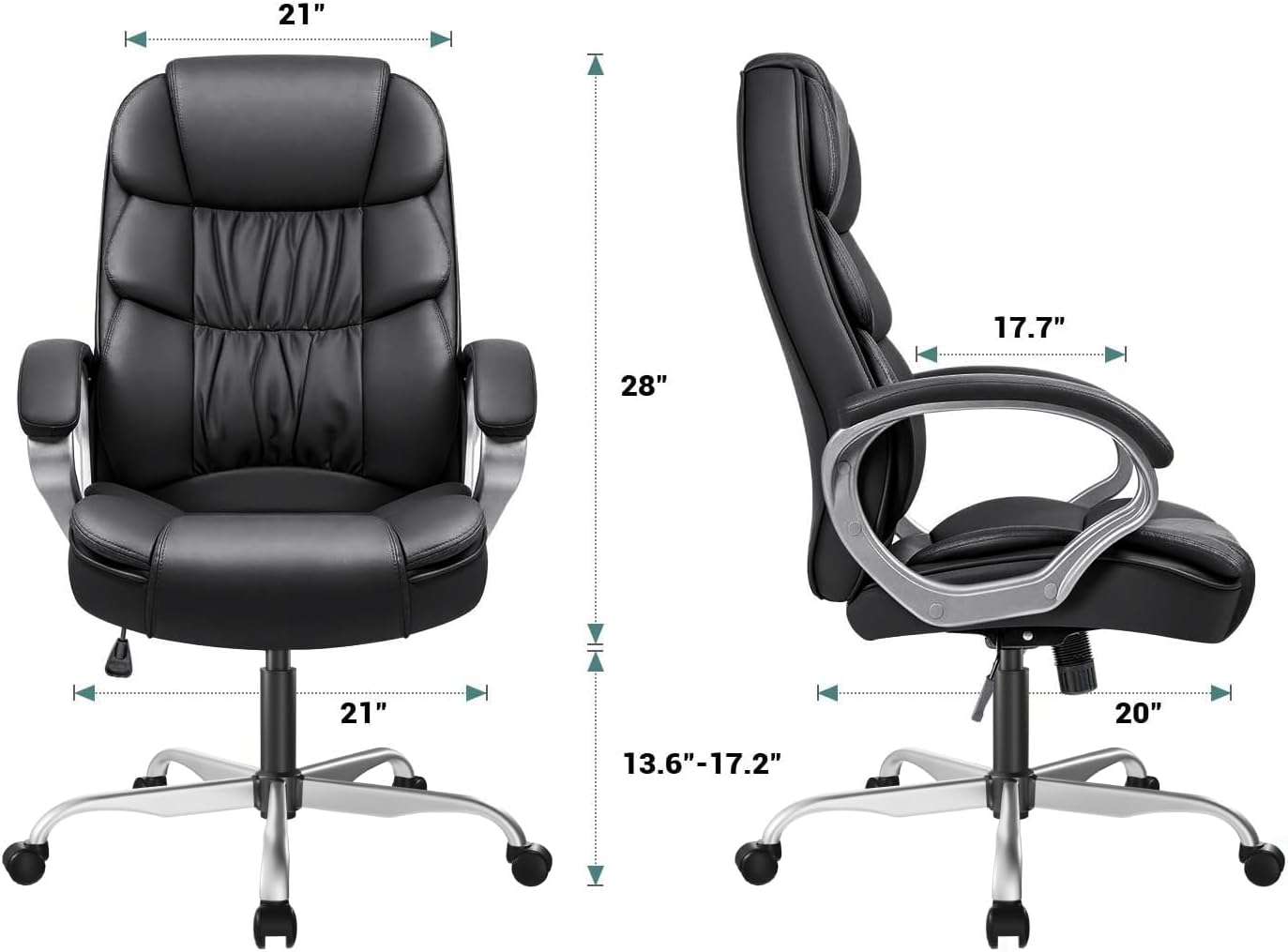GUNJI Office Chair PU Leather High Back Executive Chair Ergonomic Computer Chair, Modern Adjustable Home Desk Chair Swivel Managerial Chair with Padded Armrests and Lumbar Support (Black)