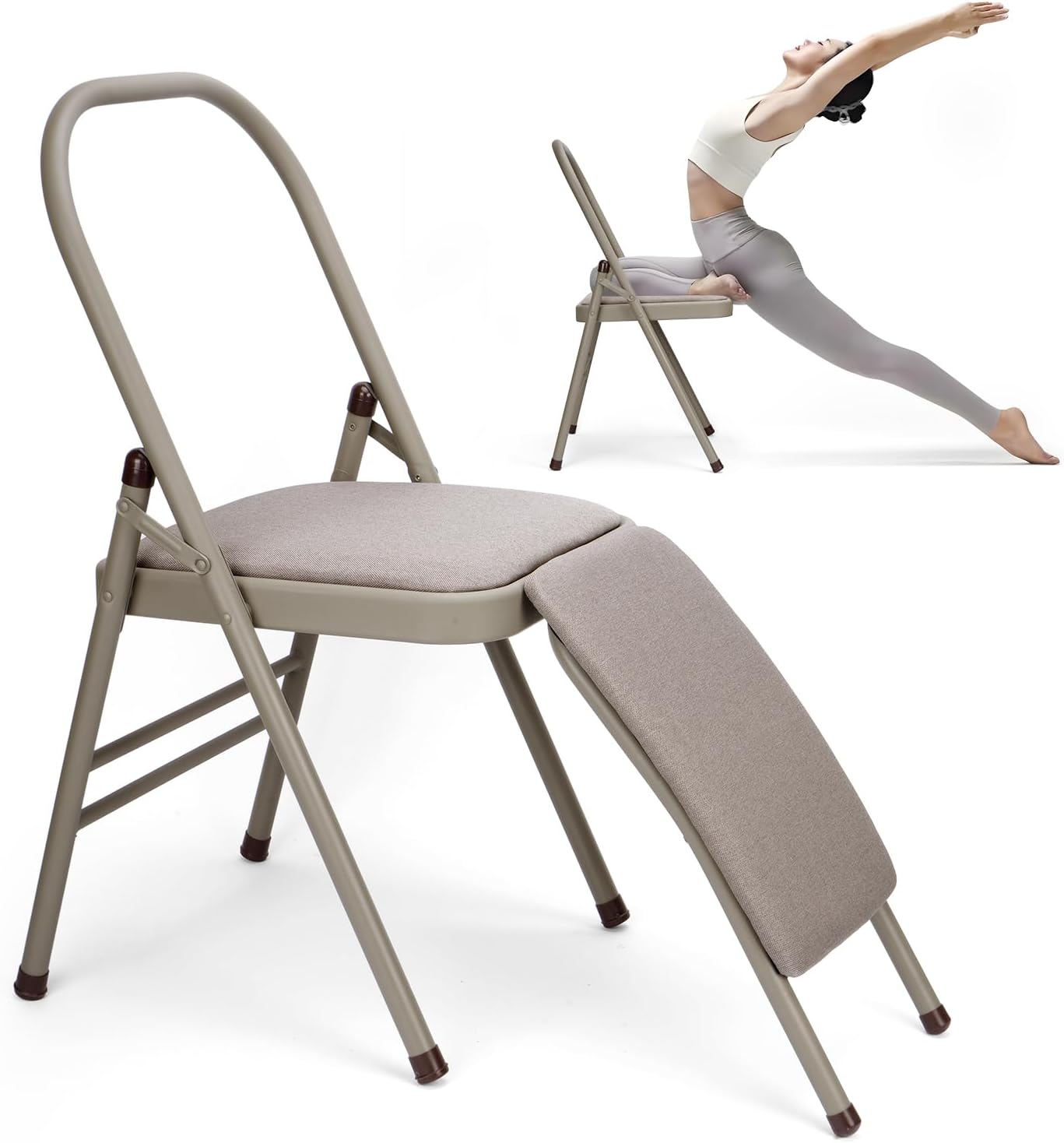 tonchean Yoga Auxiliary Chair with Lumbar Back Support Professional Thickened Foldable Balance Handstand Training Tool Abs & Core Strength Training for Seniors and Adults（Gray）