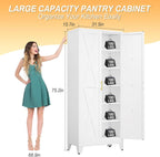 75.2" Tall Metal Kitchen Pantry Storage Cabinet, Freestanding Cupboard with 2 Doors and 5 Adjustable Shelves, Standing Storage for Kitchen, Bathroom, Garage, Dinning Room or Utility Room