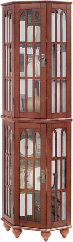 Pantry Sideboard Locker, Corner Curio Cabinet, with 4 Adjustable Tempered Glass Shelves and Lighting System,for Kitchen Home