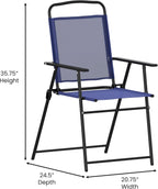 Flash Furniture Mystic Folding Patio Sling Chairs, Outdoor Textilene Lawn Chairs with Armrests, Set of 2, Navy