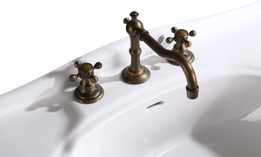 Jasmine White Console Bathroom Sink 32.5" Wide 2 Spindle Pedestal Leg Supports Heavy Duty Porcelain Wall Mount Console Sink With Overflow and Widespread Faucet Holes Renovators Supply Manufacturing