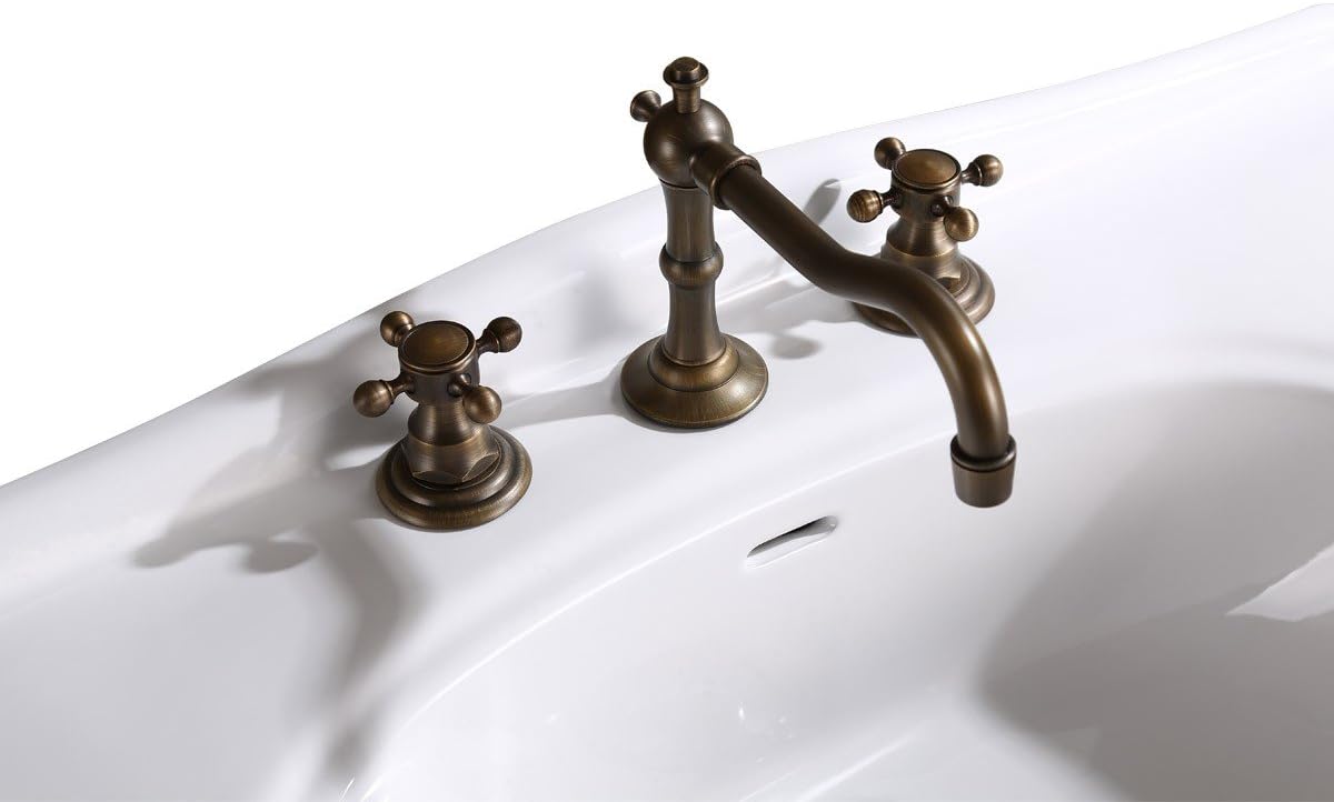 Jasmine White Console Bathroom Sink 32.5" Wide 2 Spindle Pedestal Leg Supports Heavy Duty Porcelain Wall Mount Console Sink With Overflow and Widespread Faucet Holes Renovators Supply Manufacturing