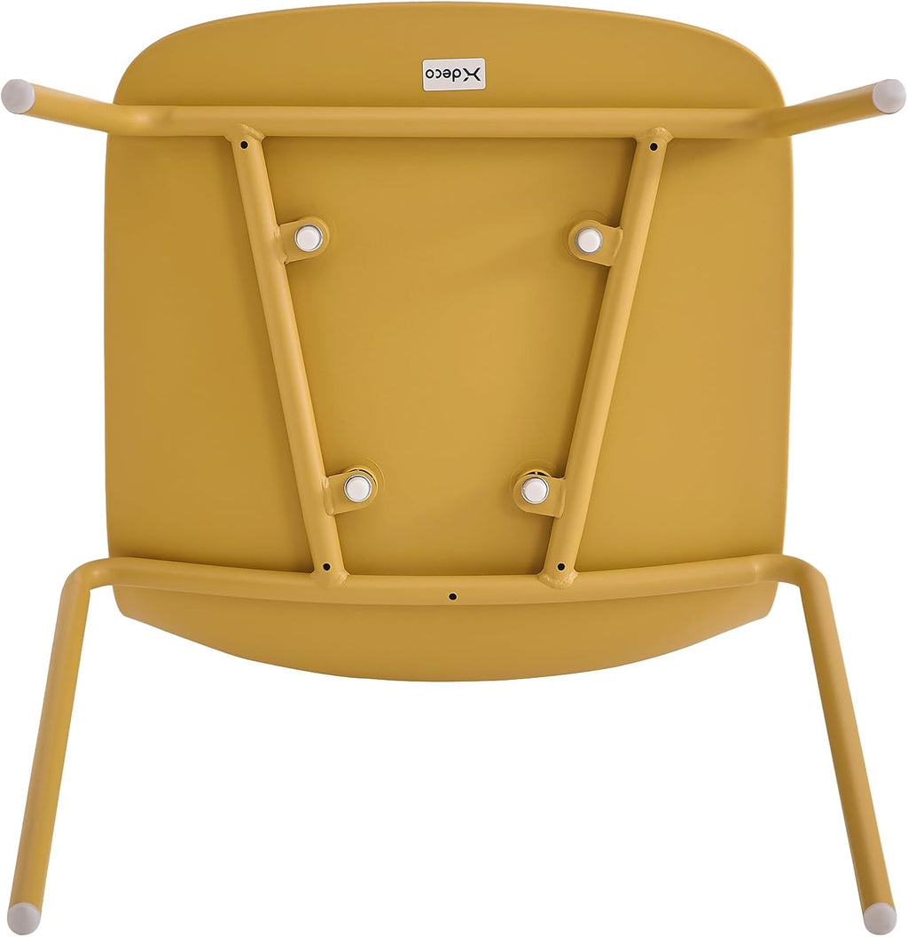 Dining Chairs Set of 2, Plastic Stackable Kitchen Chairs, Modern Indoor/Outdoor Chair with Metal Legs for Dining Room, Kitechen, Cafes, Restaurants (Mustard Yellow)