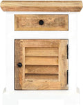 Solid Rough Mango Wood Nightstand with 1 Drawer and 1 Door, White and Brown Side Table for Living Room, 15.7"x11.8"x19.6"
