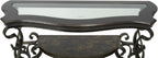 SSLine Vintage Wood Console Table Elegant Curved Rectangle Entryway Table with Tempered Glass Top & Marble Shelf Traditional 3-Tier Hallway Tables for Living Room Entrance(Dark Brown)