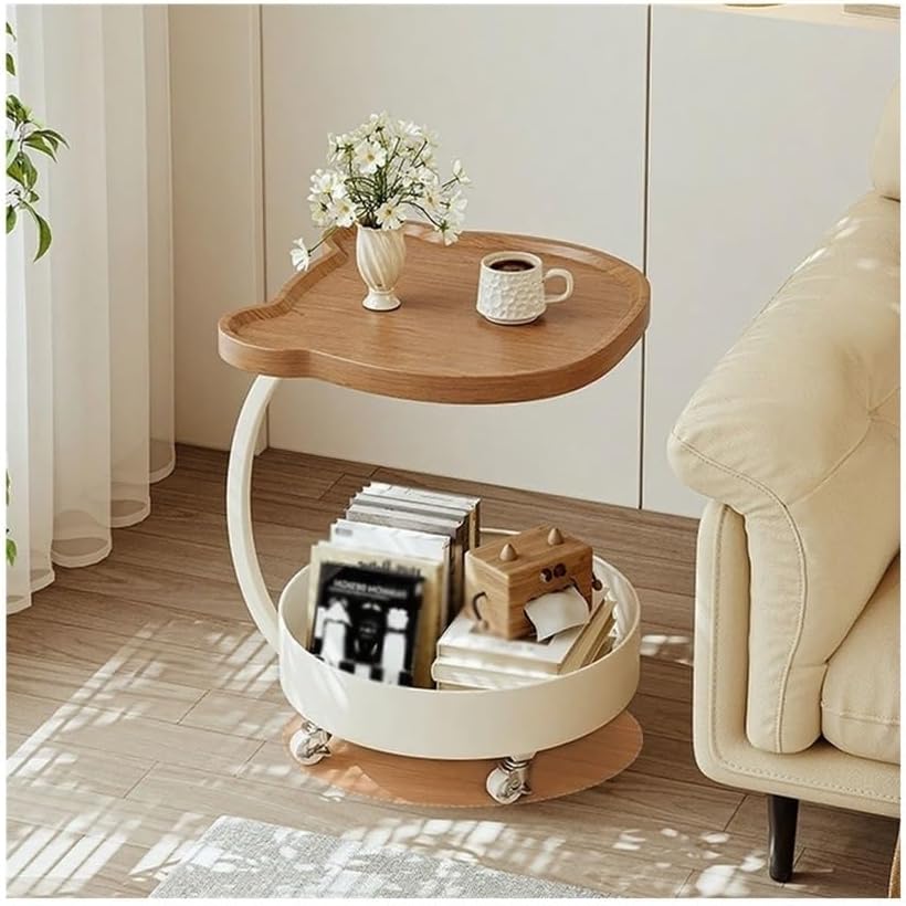 Movable Sofa Side Table Cute Minimalist Small Trolley Living Room Corner Wheeled Shelf Nightstand Small Side Table