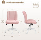 Vanity Chair with Wheels, Armless Office Chair Height Adjustable, Cute Desk Chair with Soft Lumbar Support for Small Space, Bedroom, Make-up Room, Pink