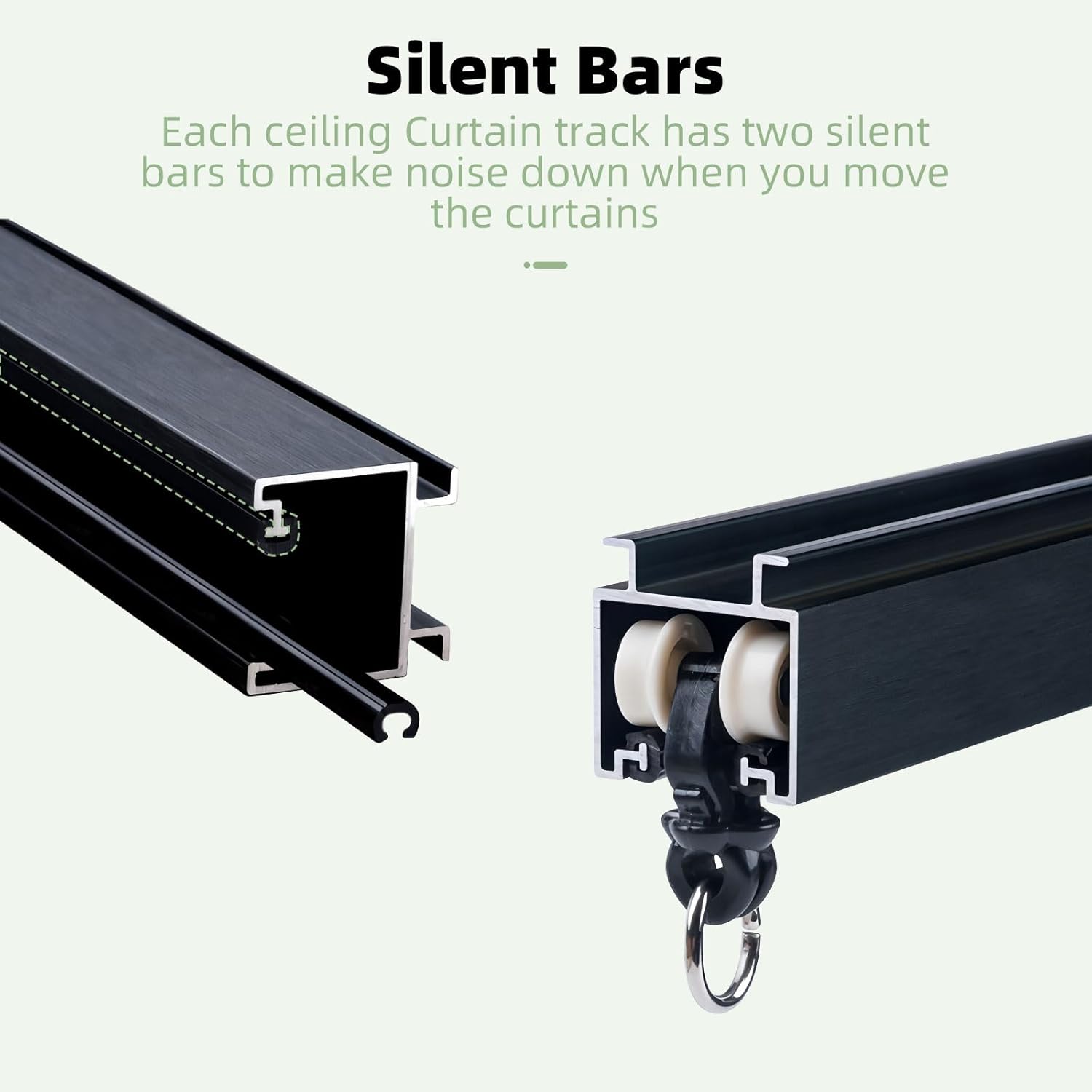 MLOQI Curtain Tracks Ceiling Wall Mounted with Soundproof Strips, Curtains Tracks Rails System, Black Ceiling Track for Curtains 3-6 Feet
