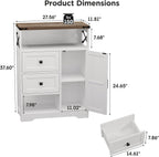 Vabches Farmhouse Buffet Sideboard Cabinet with 2 Drawers and Open Shelf, 27.5" Storage Cabinet with Adjustable Shelves and Door, Coffee Bar Hutch Pantry for Kitchen, Living Room, Entryway, White
