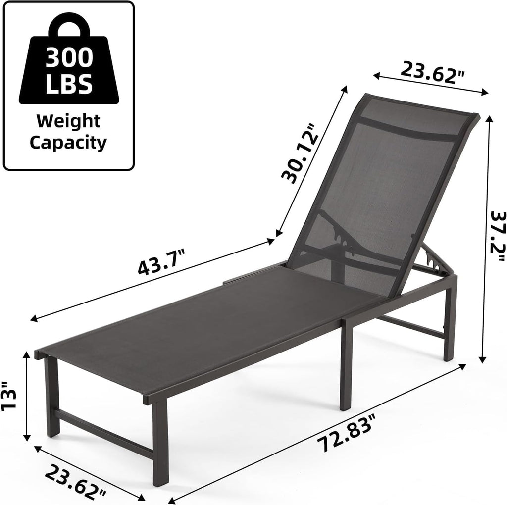 Aluminum Chaise Lounge Chair Outdoor Set of 2, Foldable & Assembly Free Outdoor Lounge Chairs with 5-Position Recliner, Pool Lounge Chairs for Outside Poolside Beach Lawn (Dark Grey)