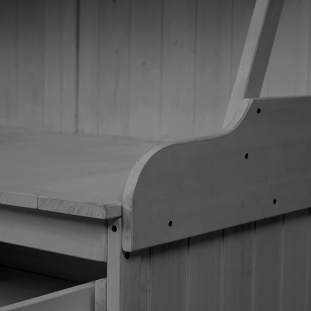 65" Garden Potting Bench with Storage Cabinet, Grey | 100% fir wood, 46.1" worktop, 3-tier shelves, anti-falling devices, 47.2"L x 22.8"W x 65"H, for garden tasks