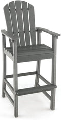 Giantex Outdoor HDPE Bar Stool, Tall Adirondack Chair with Armrests and Footrest, 30 Inches Counter Height Bar Stool for Garden, Backyard, Weather Resistance, Easy Maintenance (1, Gray)