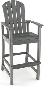 Giantex Outdoor HDPE Bar Stool, Tall Adirondack Chair with Armrests and Footrest, 30 Inches Counter Height Bar Stool for Garden, Backyard, Weather Resistance, Easy Maintenance (1, Gray)