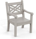 Psilvam Poly Lumber Outdoor Patio Chair with Arms, Weather Resistant Farmhouse Dining Chair with Cross Back, All-Weather Garden Chair, Low Maintenance Outdoor Seating for Backyard Deck Porch, Gray