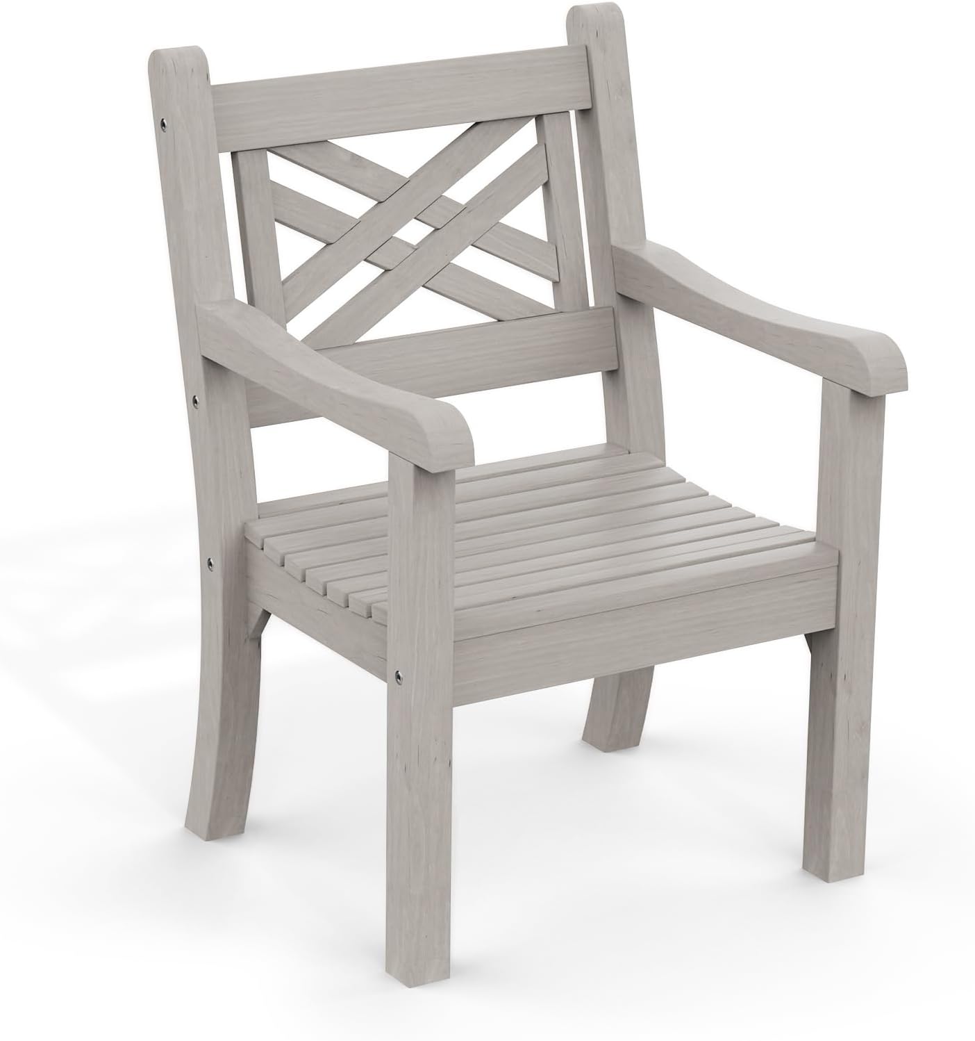 Psilvam Poly Lumber Outdoor Patio Chair with Arms, Weather Resistant Farmhouse Dining Chair with Cross Back, All-Weather Garden Chair, Low Maintenance Outdoor Seating for Backyard Deck Porch, Gray