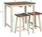 Giantex 3 Piece Pub Dining Set, Counter Height Pub Table with 2 Saddle Bar Stools, Tavern Collection Table Set for Living Room, Kitchen, Small Space (Brown & Milky White)