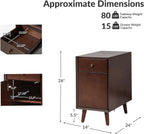 Mid Century Modern End Table with Charging Station, Wooden Side Table with USB Ports and Outlets, Narrow Beside Accent Table with Cup Holder & Magazine Rack, Walnut