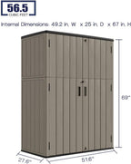 KINYING Outdoor Vertical Storage Shed,57 Cu.ft Outdoor Storage Cabinet Waterproof,Resin Sheds & Outdoor Storage Clearance for Garden,Patio,Backyard,Lockable (Brown)