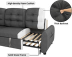 86" Sleeper Sofa Bed, Pull Out Couch Bed with Reversible Storage Chaise, Sectional Couches for Living Room with Side Pocket | Charging Station | Removable Backrest | Prime Linen, Dark Grey