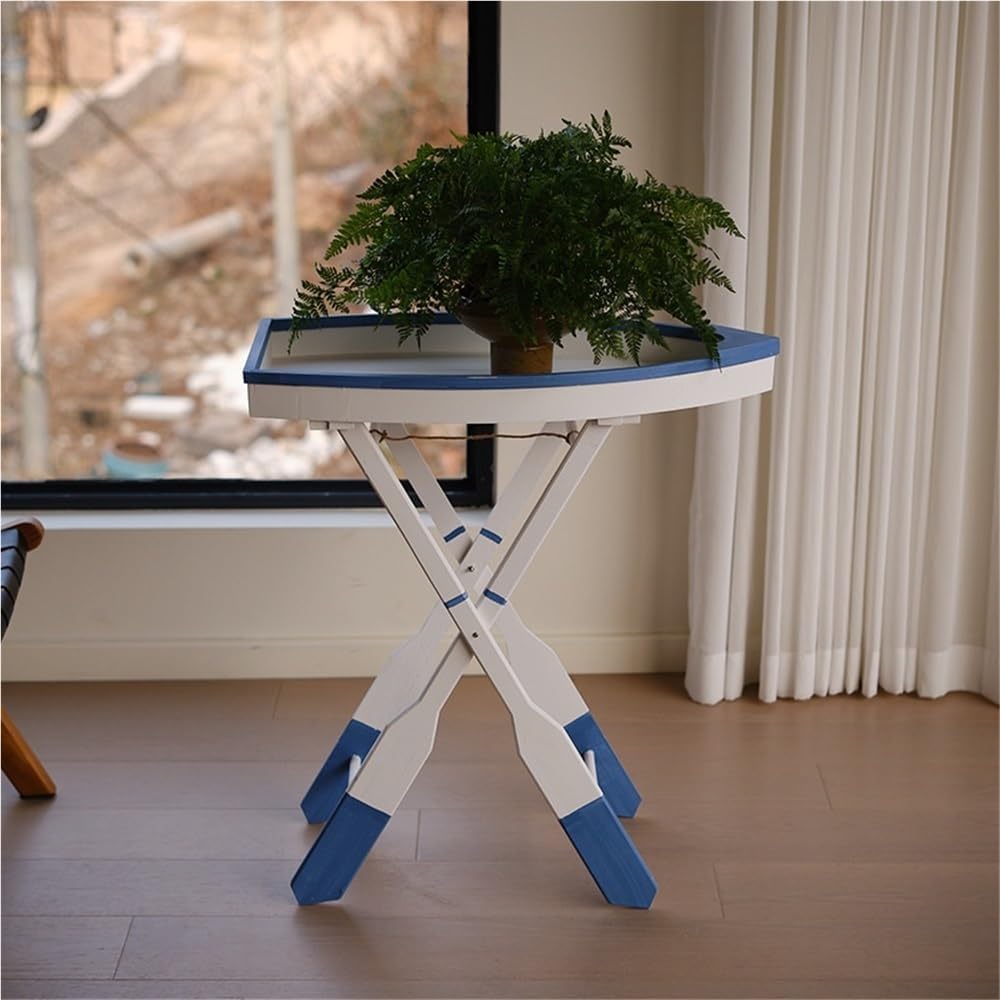 Wooden Ship Shape Side Table, Small Tables for Small Spaces, End Table for Living Room, Bedroom, Balcony, Modern Creative Side Table, Foldable Accent Table with Oar Legs