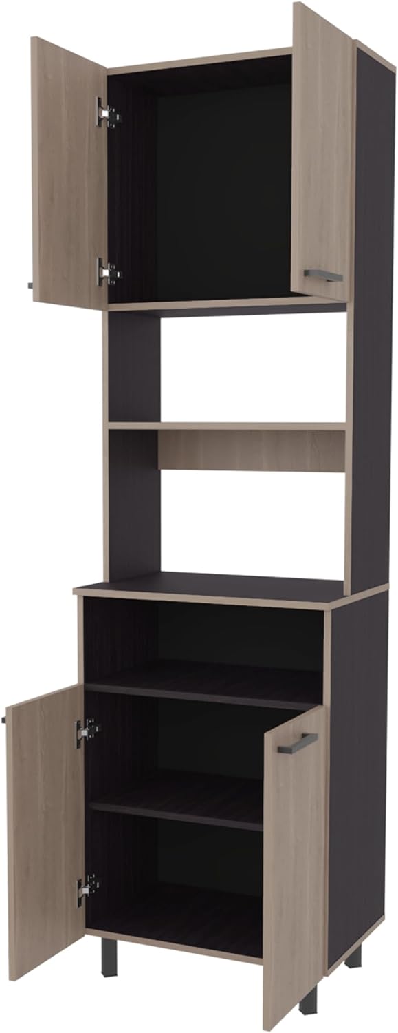23.6" D*16.1" W*80.3" H Freestanding Kitchen Pantry with 3 Shelves, 2 Double Doors, Rectangular Storage Cabinet, Farmhouse, for Living Room, Dining Room, Brown