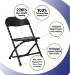 TentandTable Kids Folding Plastic Chair with Metal Frame, Lightweight Stackable Toddler Chairs for Classroom Table Desk Parties Events Weddings and Home Use, Black Pack of 4 Chairs