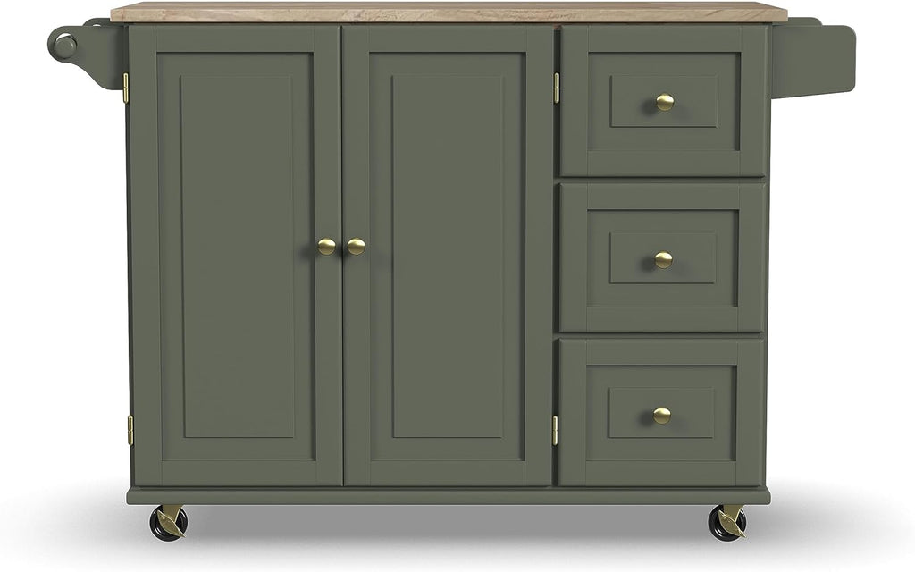 Homestyles Mobile Kitchen Island Cart with Wood Top and Dropleaf Breakfast Bar, 18" D x 53.5" W x 36" H, Green
