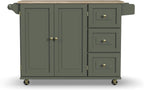 Homestyles Mobile Kitchen Island Cart with Wood Top and Dropleaf Breakfast Bar, 18" D x 53.5" W x 36" H, Green