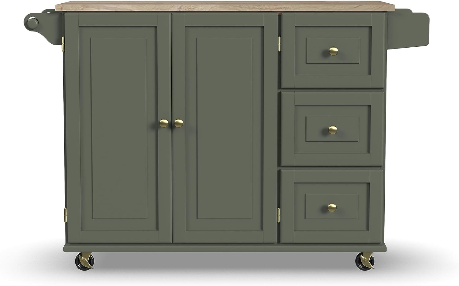 Homestyles Mobile Kitchen Island Cart with Wood Top and Dropleaf Breakfast Bar, 18" D x 53.5" W x 36" H, Green
