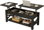 Rolanstar Coffee Table 47.2", 2 Way Lift Top Farmhouse Center Table with Hidden Compartment, Open Shelf & X Wooden Support for Living Room, Black