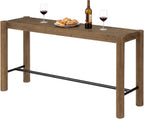 59-Inch Bar Table, Solid Wood Counter Height Dining Table with Metal Footrest, Modern Rustic Home Bar Unit for Kitchen, Living Room & Dining Room, Brown