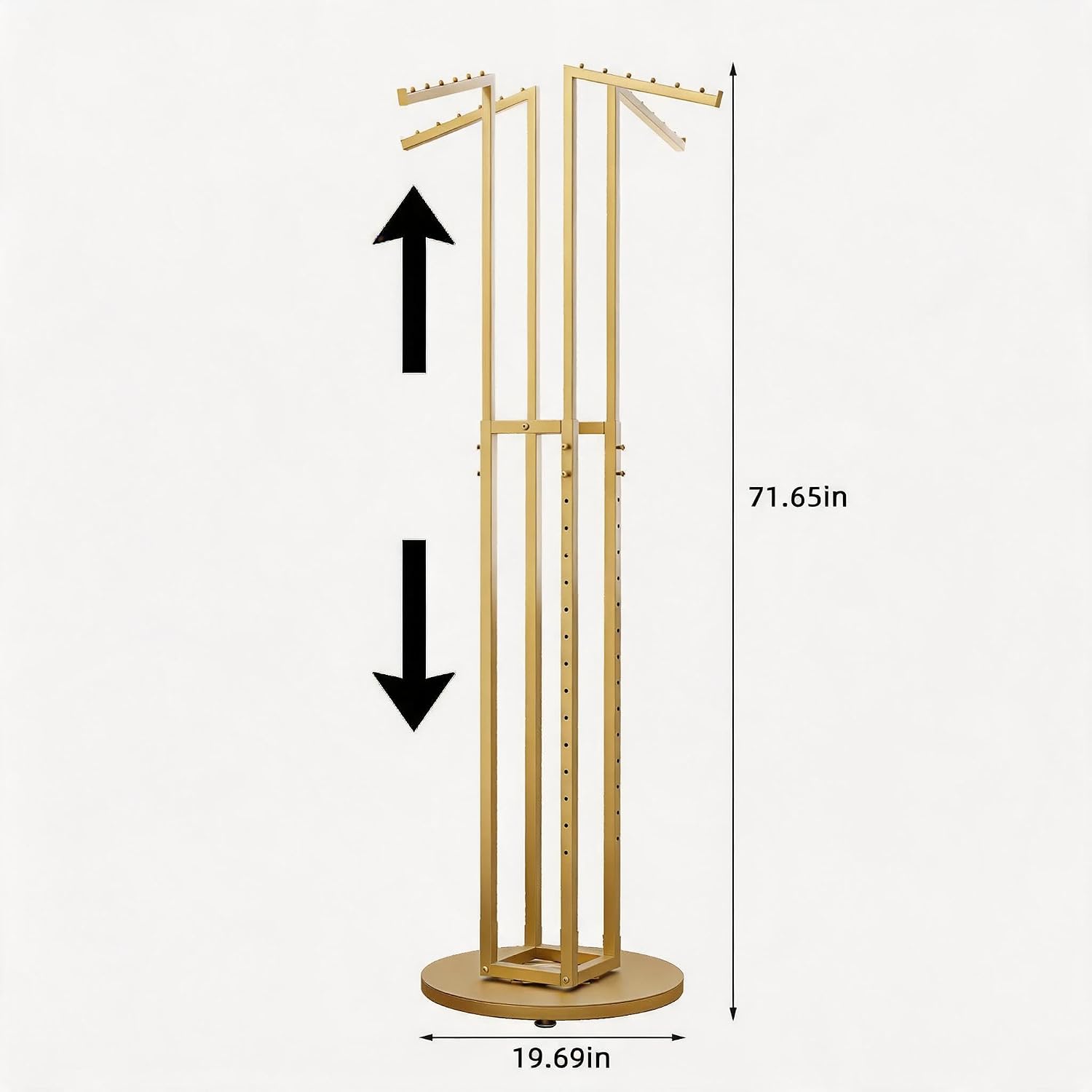 HKaikzo 360° Gold Rotating Coat Rack, Heavy Duty Metal Garment Rack Height-adjustable, Suitable for Both Adults and Children, Freestanding Clothing Rack for Hanging Clothes, for Bedroom, Retail Store