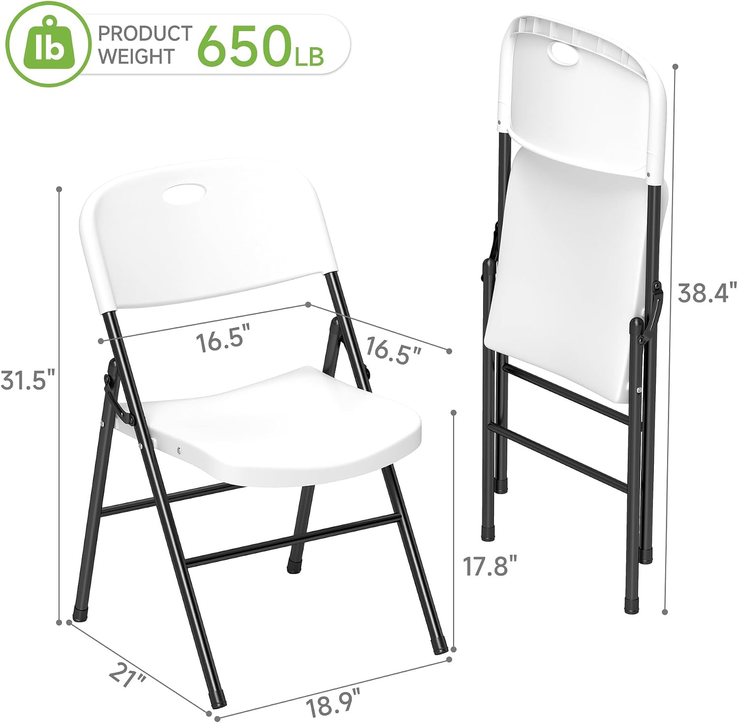 Real Relax Folding Chairs Set of 10, 650 Weight Limit Heavy Duty Large Backrest Folding Chair, Indoor and Outdoor Chairs for Wedding Backyard Activities White