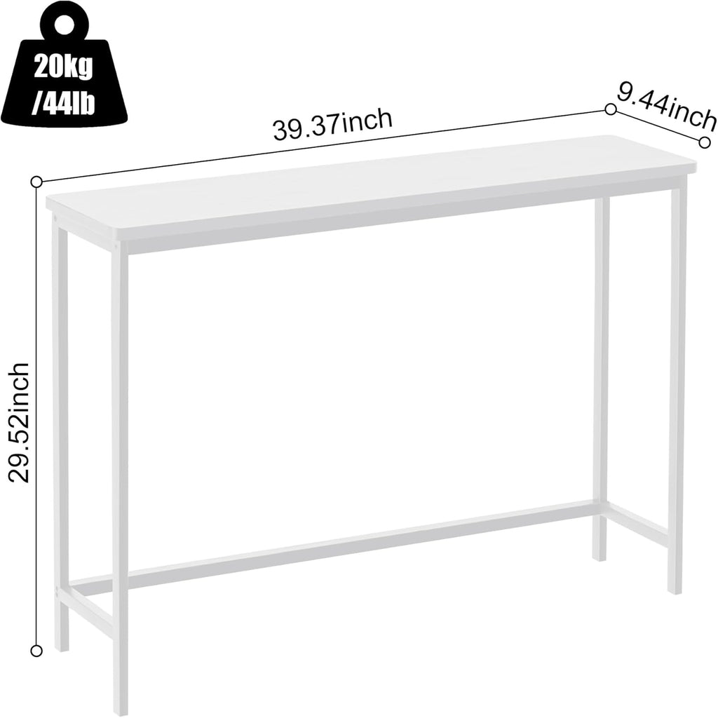 VASMIA Console Table, Entryway Table, Narrow Sofa Table, 39" Bamboo Hallway Table for Entryway, Living Room, Bedroom, Foyer, White