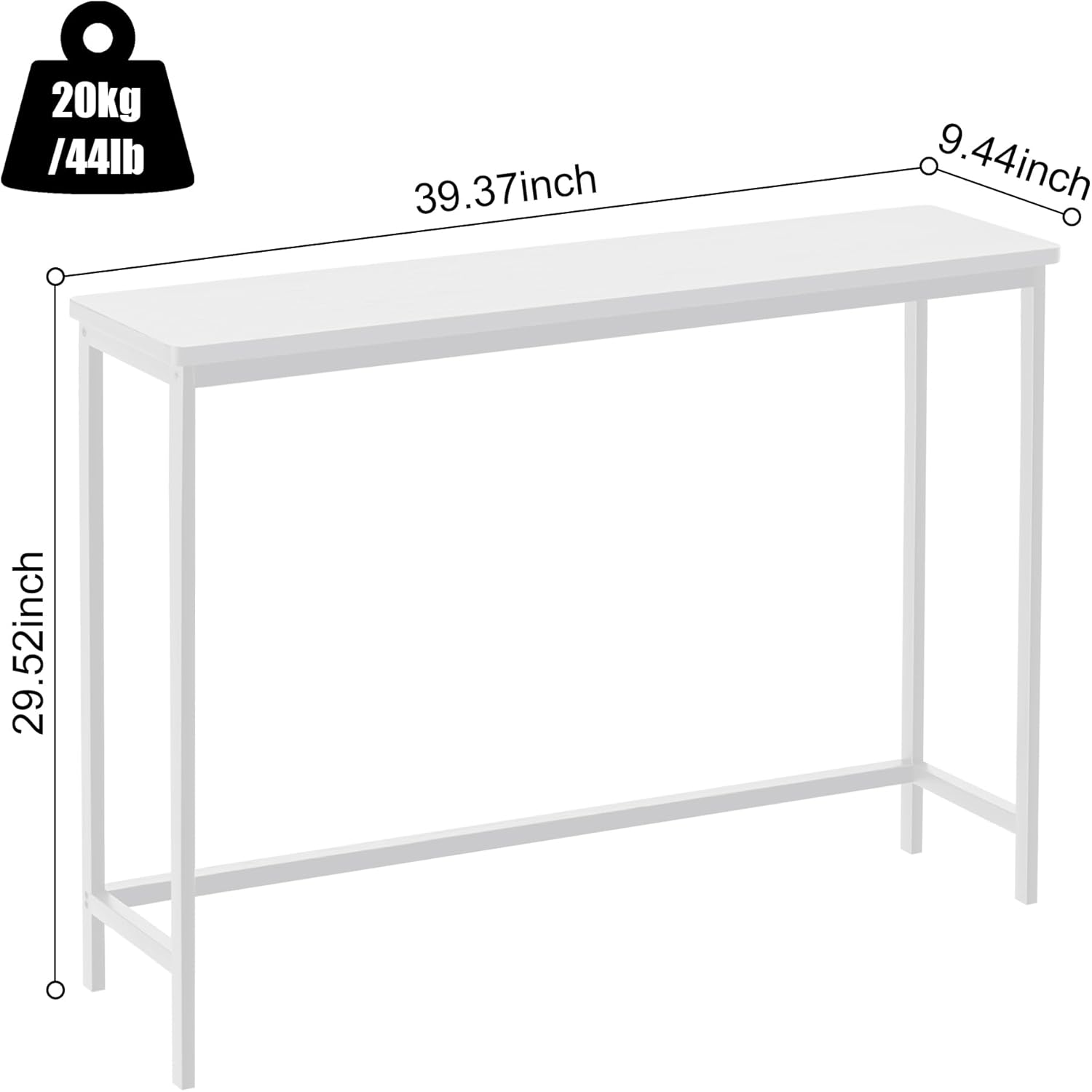 VASMIA Console Table, Entryway Table, Narrow Sofa Table, 39" Bamboo Hallway Table for Entryway, Living Room, Bedroom, Foyer, White